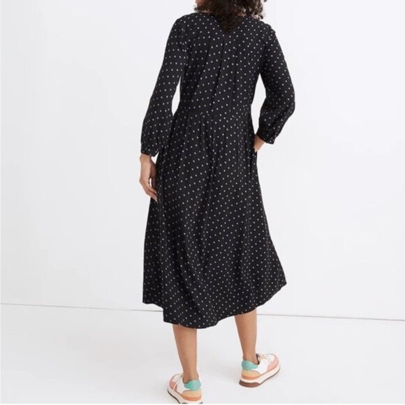 Madewell Polka Dot Surplice V-Neck Faux Wrap Midi Dress Black Purple Small - Picture 3 of 12